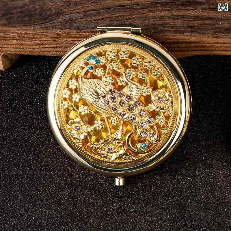 手鏡 コンパクト レトロ ゴールド 65 CM 化粧 鏡 宮殿 手持ち ミラー ポータブル ヨーロピアン パターン ギフト 小さい