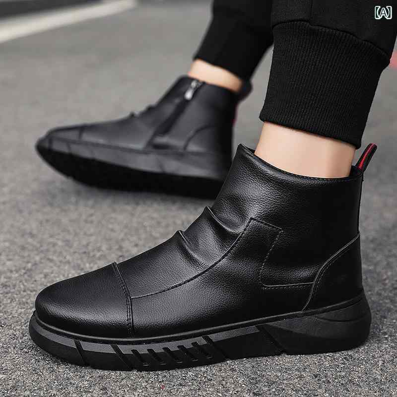 黒色 シューズ メンズ 2025秋 ブーツ メンズ ブラックレザーブーツ カジュアル ハイカット レザー メン..