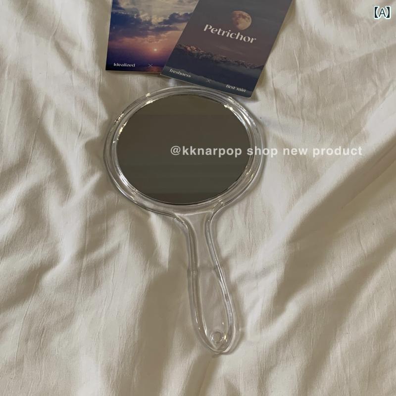 手鏡 コンパクト 透明な 手持ち 式 両面 化粧 鏡 ポータブル シンプル 韓国 ラウンドミラー 高 価値 大型 美容