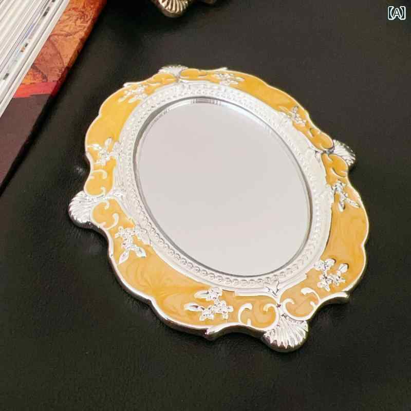 手鏡 コンパクト レトロ エナメル 金 メッキ 化粧 鏡 ポータブル ミラー 手持ち ビクトリア 朝 精巧と アメリカ 軽いさと 魅惑的 さ