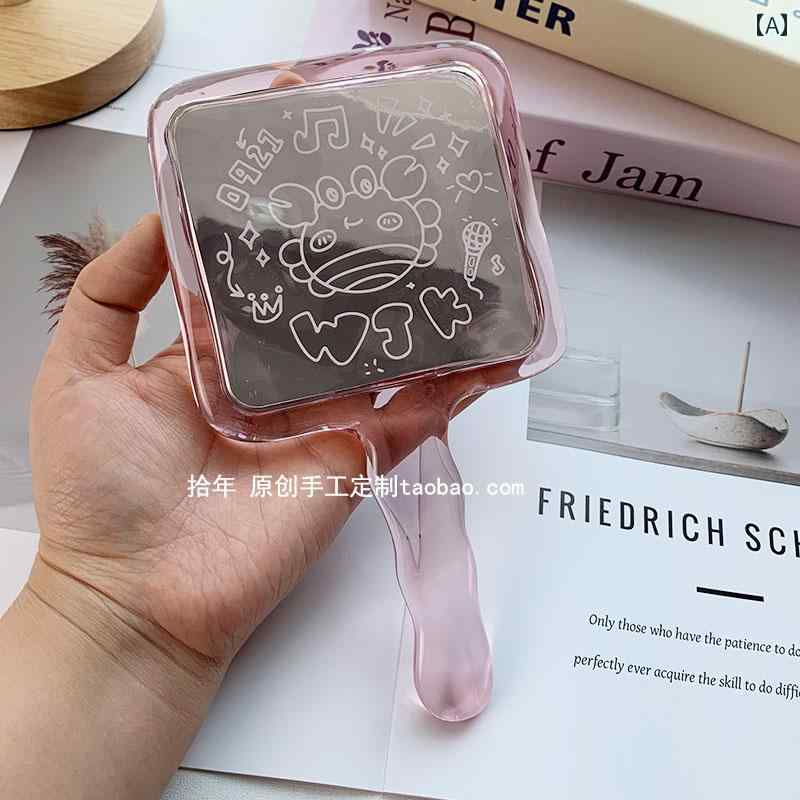 手鏡 コンパクト かわいい 小さい カニの 波紋の 手持ち 透明 化粧 鏡 ポータブル ドレッシング ピンク..