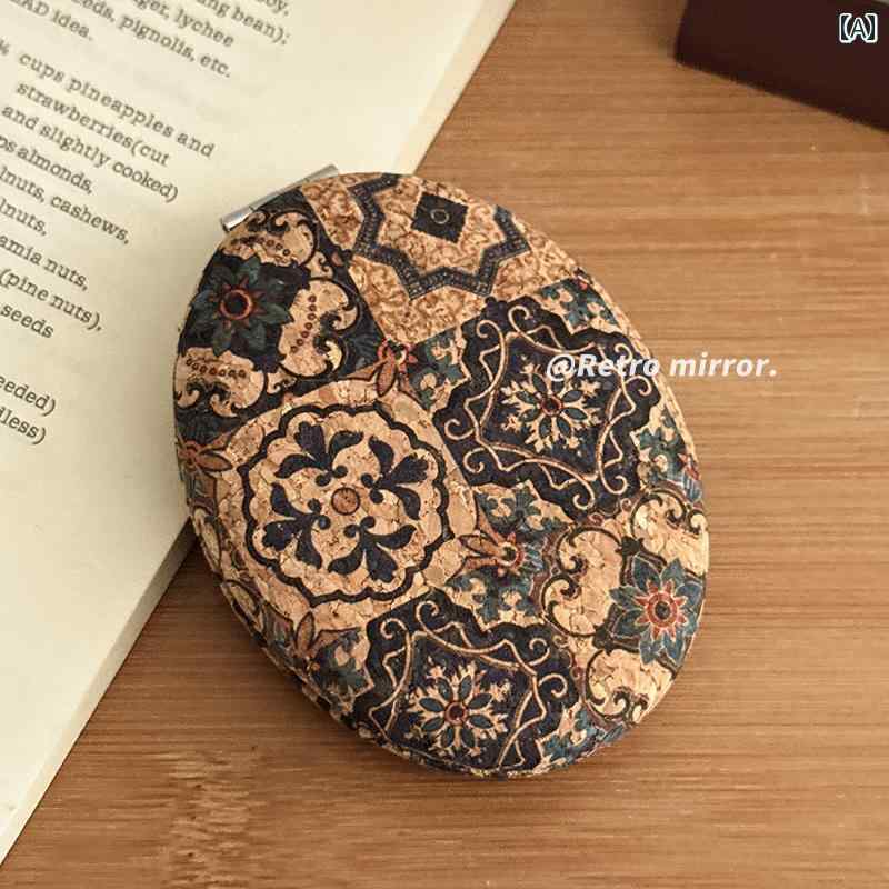 手鏡 コンパクト レトロ ミラー 化粧 鏡 女性 ポータブル 小型 デスク トップ 折りたたみ 両面 ハイエンド シンプル