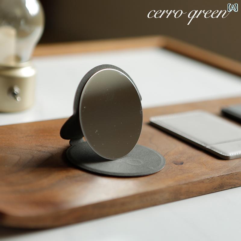 手鏡 コンパクト Cerro Qreen ポータブル 化粧 鏡 シンプル 小型 ミラー 化粧用 PU ハンドヘルド ステンレス スチール