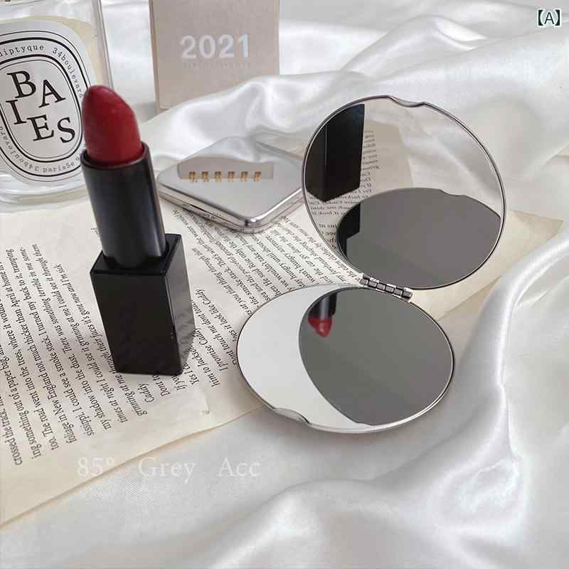 手鏡 コンパクト スタイル ステンレス スチール 両面 小型 ミラー 女性用 ハンドヘルド ポータブル 折りたたみ 寮 フリップ メイクアップミラー