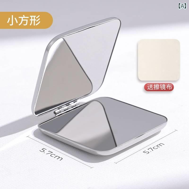 手鏡 コンパクト レディース メンズが 持ち 運び できる 折りたたみ 式 手持ち ステンレス スチール デスク トップ スタンド アップ ミニ メイクアップ用の 両面 小型 ミラー
