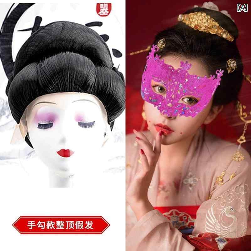 女性用 かつら レトロ フル ヘッド ショート ストレート ヘアウィッグ 通気性の ある 自然な 皇帝の 側..