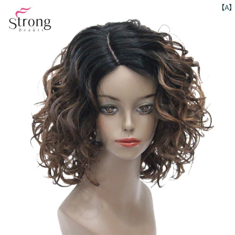 女性用 かつら 女性用 ファッションウィッグ ミディアム 長さ カール パープル ブラック ブラウングラデーション ヘア ハーフ 手編み セット