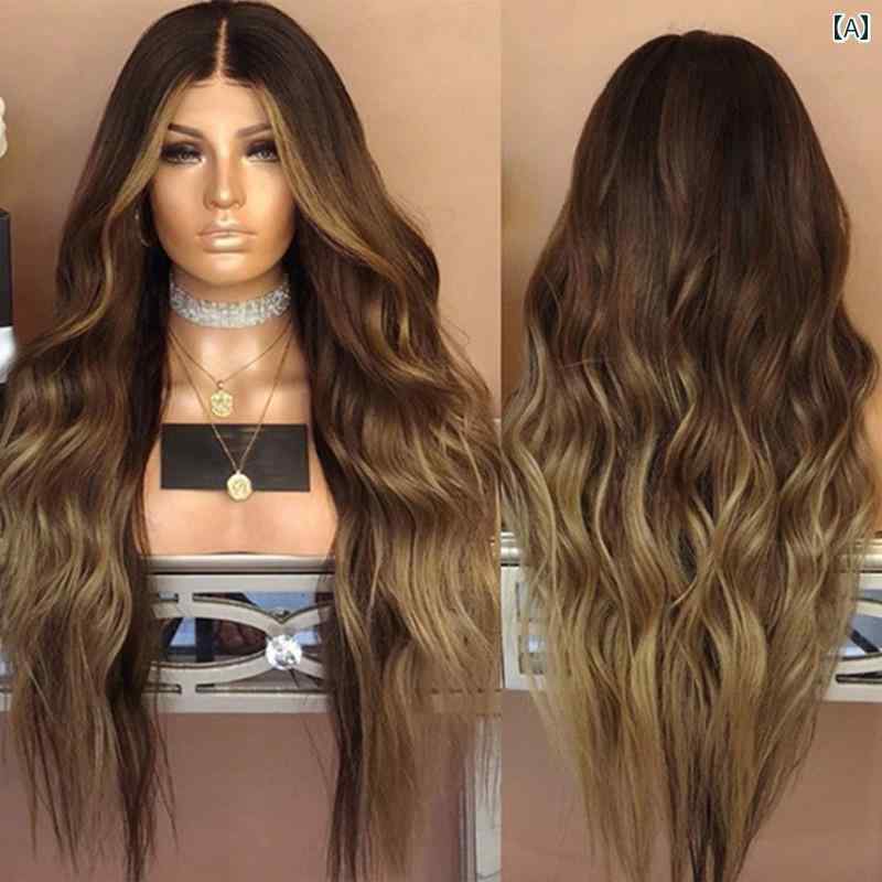 女性用 かつら と アメリカ ウィッグ 女性用 ミドル パート ウェーブ グラデーション フル カラー ナチュラル カーリーヘア レディース 大 染め