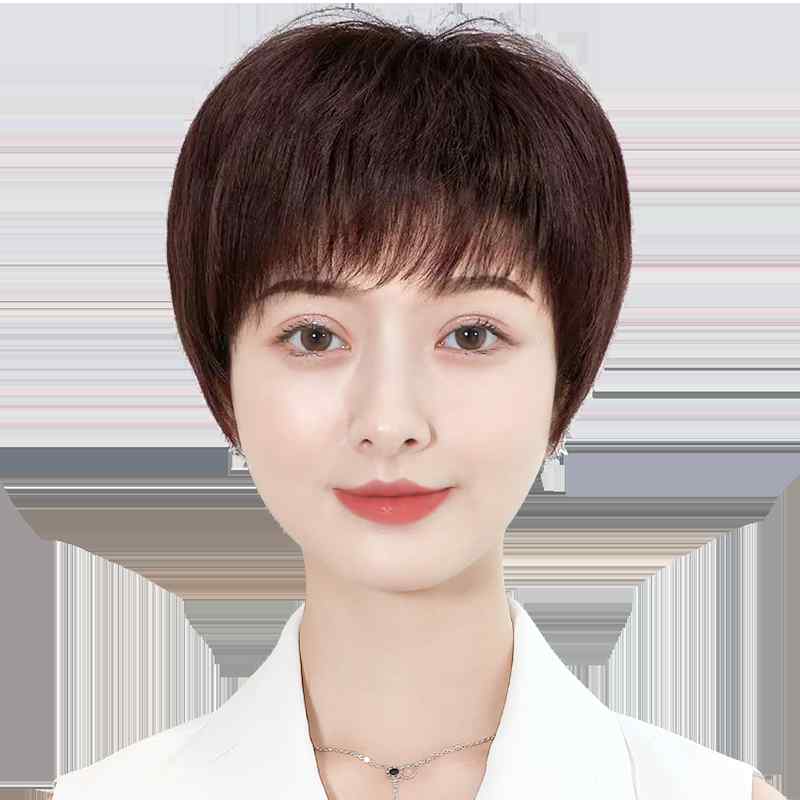 女性用 かつら 女性用 ウィッグ ショート ヘア 人 毛 フル ヘッド 中年 高齢のお母さん用 ふわふわ ナ..