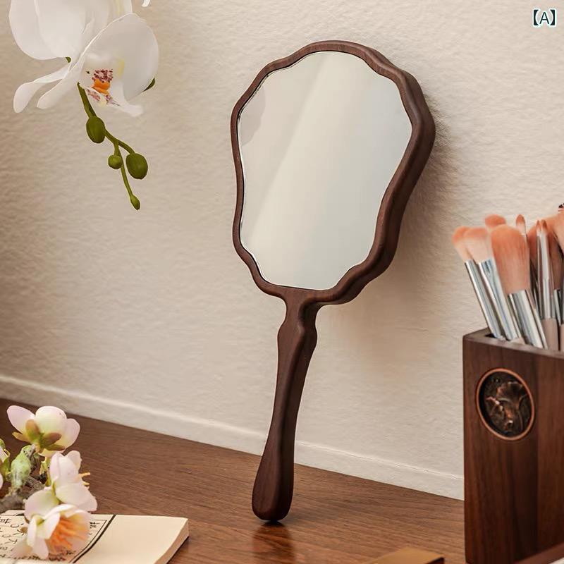 手鏡 コンパクト 無垢材の ハンドヘルド 化粧 鏡 レトロ高 価値 ポータブル ミラー レトロ 美容 サロン 歯科