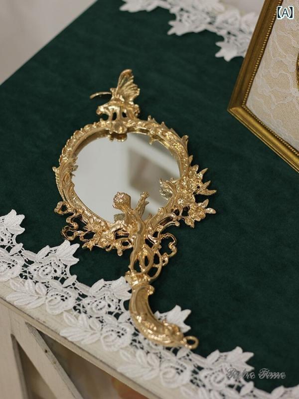 手鏡 コンパクト フランスの ヴィンテージ 宮殿の 女性用 ローズゴールド 1886 ハンドヘルド メイクアップミラー 写真 撮影用 小道具の レトロ レプリカ