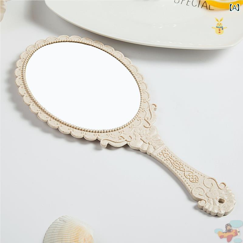 手鏡 コンパクト HD ハンドル 化粧 鏡 手持ち 美容院 タトゥー レトロ ポータブル プリンセス かわいい 小さい