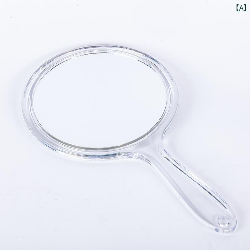 手鏡 コンパクト 透明 クリスタル 両面 ミラー ハンドヘルド メイクアップミラー タトゥー ラウンド 拡大 鏡 美容院 歯科 ハンドル