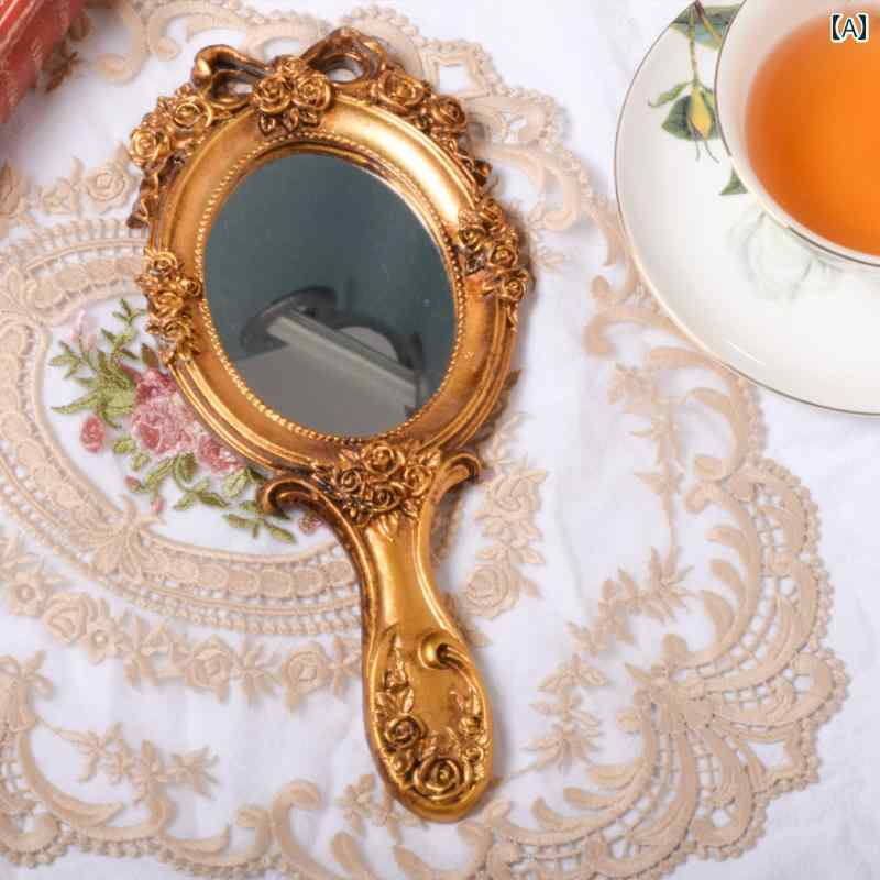 手鏡 コンパクト の レトロ 手持ち ミラー 写真 撮影の 背景 小道具 プリンセス 美容院の パターン