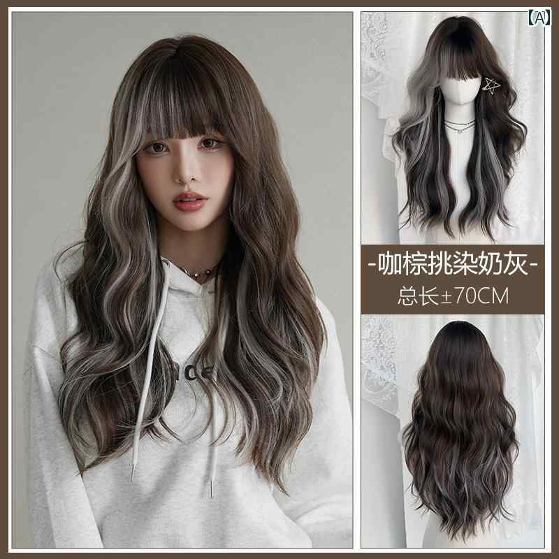 女性用 かつら ウィッグ フル ヘッド セット シームレス 見えない 前髪 染め ウール カーリー 女性用 ..