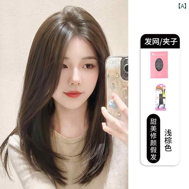 女性用 かつら ウィッグ フル ヘッド セット 女性用 ミドル パート 年齢を 感じさせにくい ミディアム ロング ヘア 鎖骨 デイリー ナチュラル シミュレー...