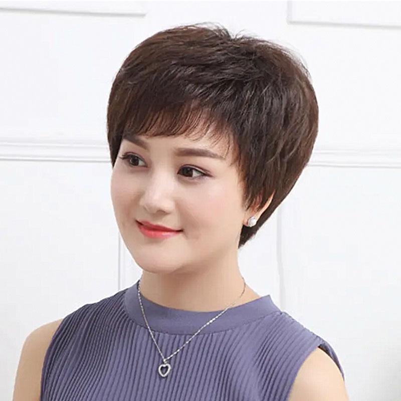 女性用 かつら 女性用 ウィッグ ショート 少し カール 母の 毛 レディース フル ヘッド カバー 人 リアル ヘア No 6