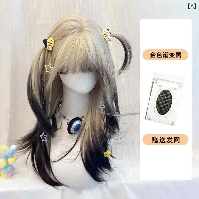 女性用 かつら シャム 猫 ウィッグ 女性用 高級 ゴールド グラデーション ブラック ロング ストレート ヘア ナチュラル シミュレーション 人 毛 フルウィ...