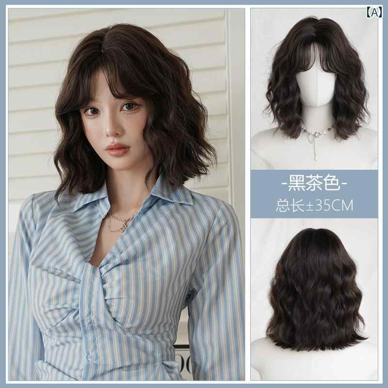 女性用 かつら ウール 巻き 毛の かつら レディース フル ヘッド セット 韓国 卵形の ヘア スタイル 年齢を 減らす 自然な シミュレーションの 髪の 短...