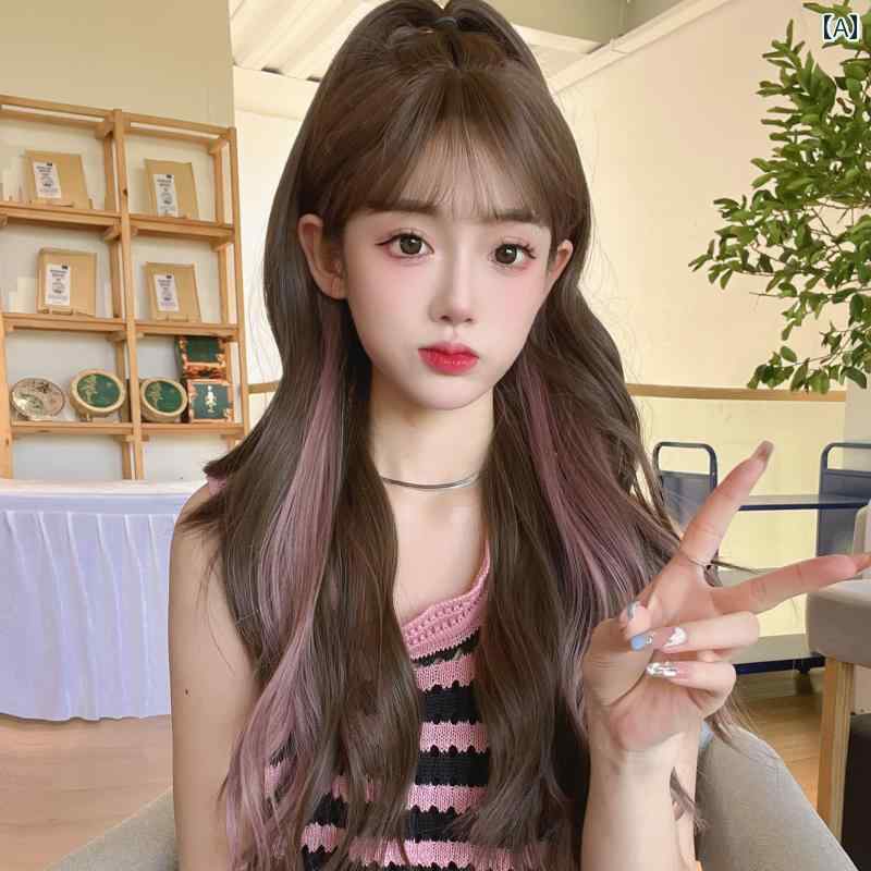 女性用 かつら 女性用 ウィッグ ロング ヘア 少し カール ピンク 染め ふわふわ ナチュラルウィッグ セ..