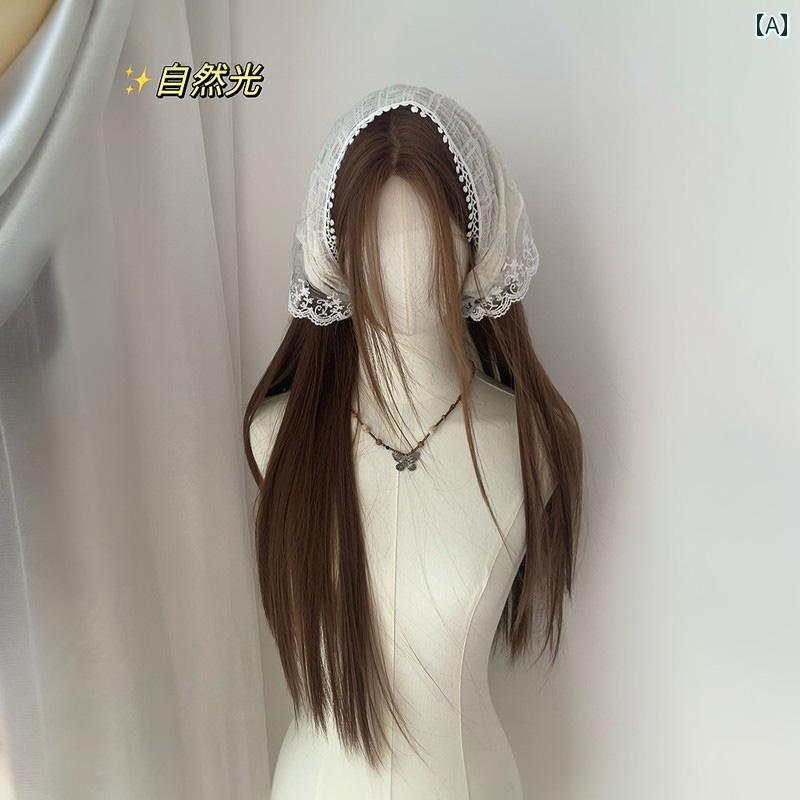 女性用 かつら 混血 キャシー 亜 麻 栗毛 ブラウン ウィッグ 女性 フル ヘッド カバー 小さい 額 レース ミドル パート ロング ストレート ヘア ユニバーサル コス