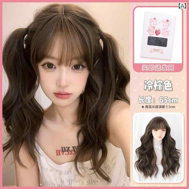 女性用 かつら Hum Ji ウィッグ レディース ロング ヘア ビッグウェーブ カーリーヘア フル ヘッド セット ロリータ ナチュラル リアル