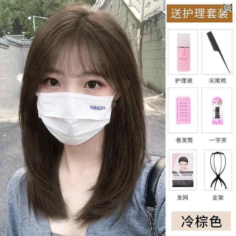 女性用 かつら 女性用 ウィッグ ミディアム レングス ナチュラル 人工 毛 レイ ヤード フル ヘッド ピ..