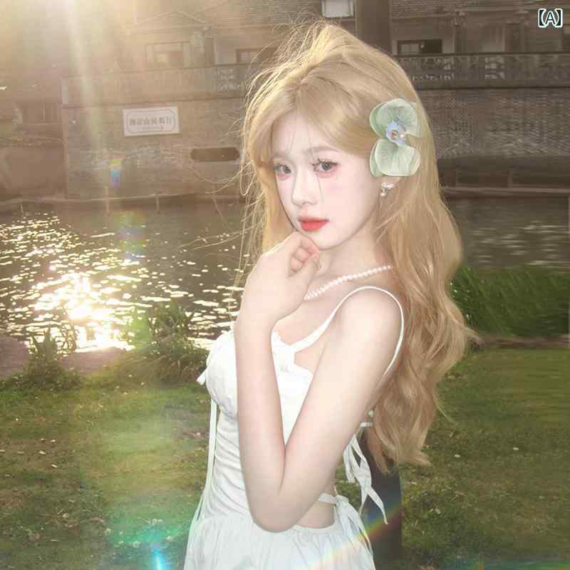 女性用 かつら 女性用 ウィッグ ロング ホワイト ブロンド ミドル パート バング カール ヘア ビッグウ..