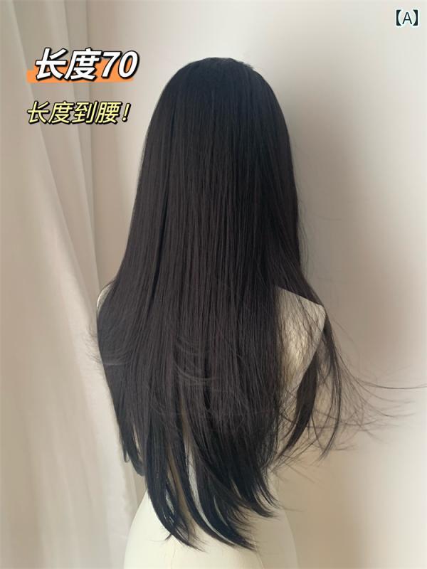 女性用 かつら ホワイト ムーンライト ブラック ウィッグ ロング ストレート 女性用 フル ヘッド セッ..