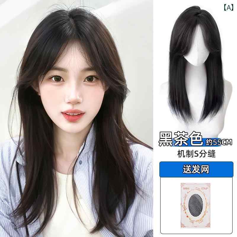 女性用 かつら 女性用 ウィッグ ロング ヘア フロント レース ナチュラル シームレス シミュレーション フル 人 毛 ヘッド セット ミディアム ストレート