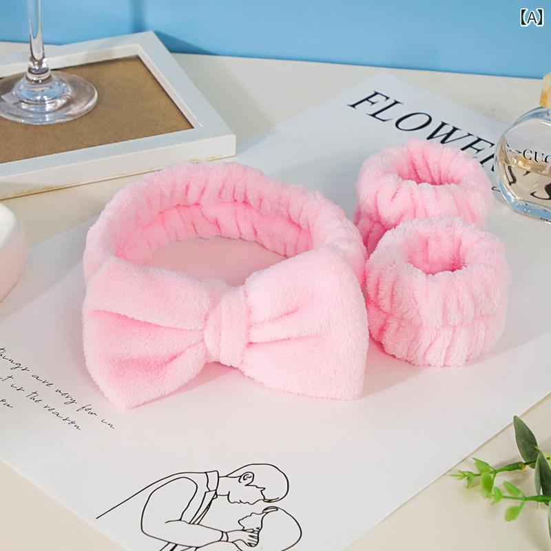 吸水 リストバンド フランネル リボン 洗顔 リスト バンド スポーツ 防 汗 ソフト 吸水性 ウォッシング ヘア 女の子 子供に 最適