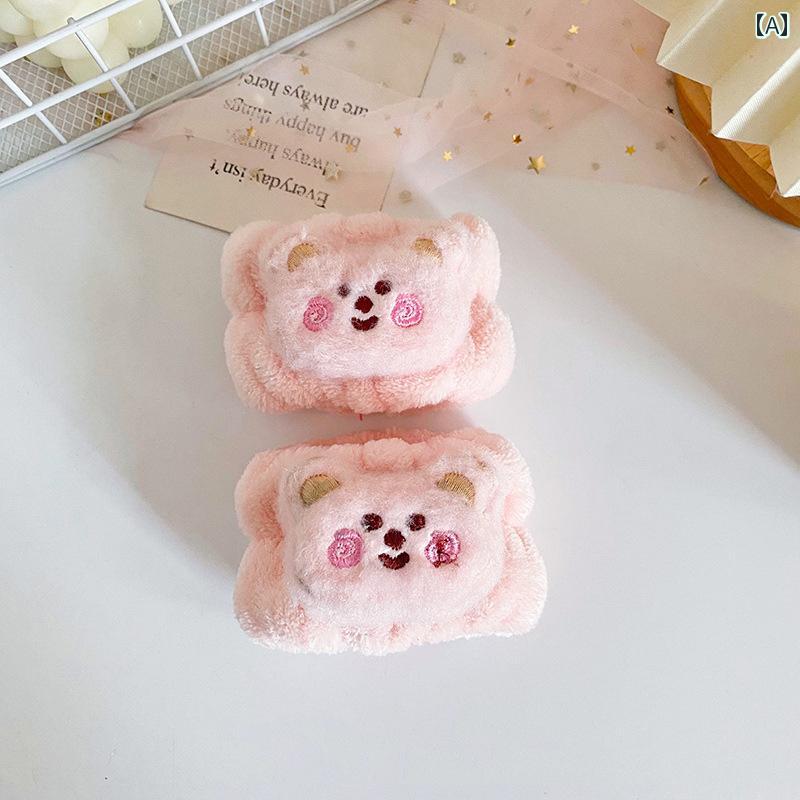 吸水 リストバンド 女性用 洗顔 リスト バンド かわいい ウサギの クマ カフ 防 湿 吸水 ハンド フープ..