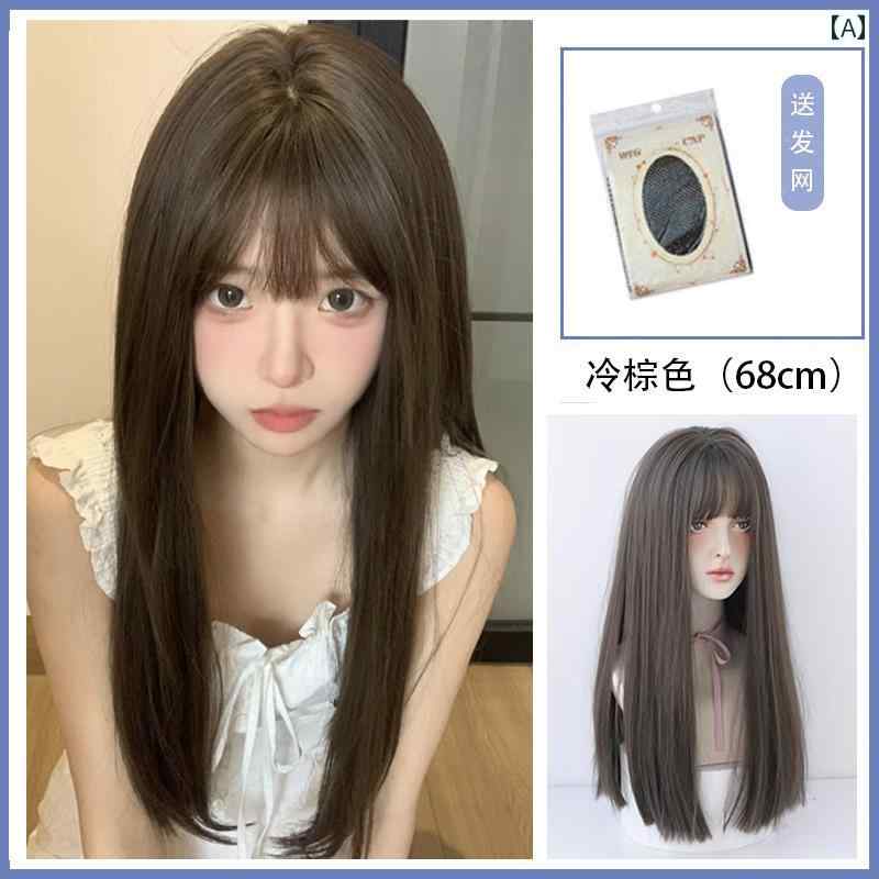 女性用 かつら ナー セン ウィッグ 女性用 ロング ヘア ストレート エア バンズ ロリータ 丸顔 甘め ナ..