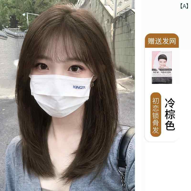 女性用 かつら ミディアム ロング ヘアの 女性用 ウィッグ ナチュラル 人工 毛 フル 人 ヘッド ギア 鎖..
