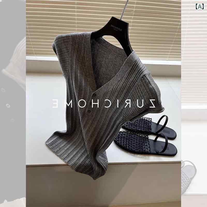 サマーニット レディース センスの ある 夏の 女性用 韓国 グレー Vネック リブ 半袖 Tシャツ 冷感 ニ..