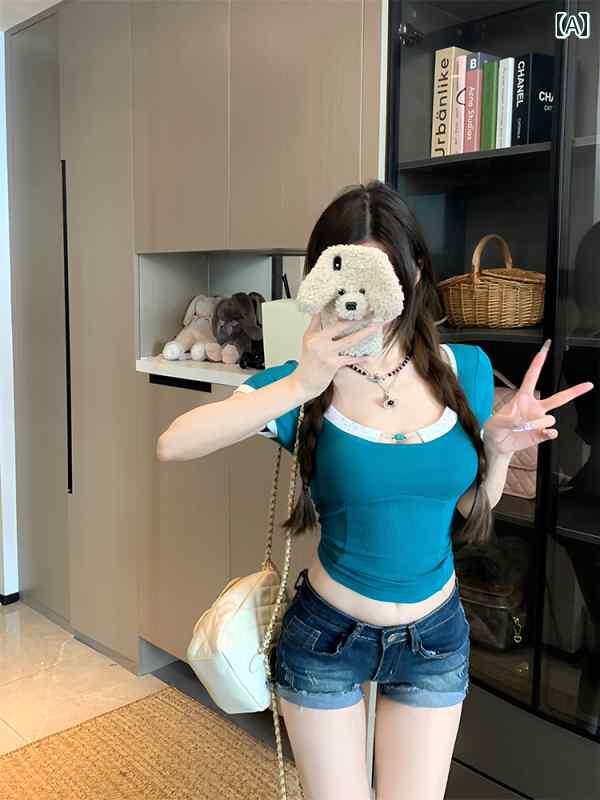 サマーニット レディース PUNRU デザイア ホット ガール ニット 半袖 Tシャツ レディース 春夏 ウエス..