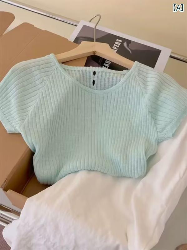 サマーニット レディース ミント グリーンの ニット ショルダー 冷感 半袖 Tシャツ レディース 2025 夏..