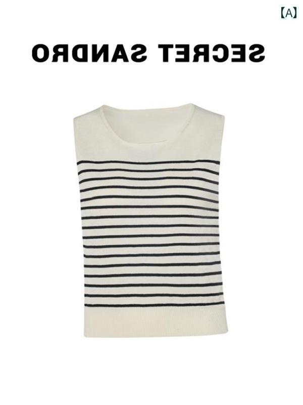 サマーニット レディース ドナ 同じ レディース 通勤 ストライプ ノースリーブセーター 女性 2025 春 ..
