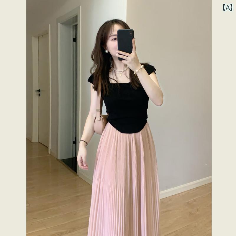 サマーニット レディース フレンチな 黒の ニット 半袖 Tシャツ 夏用 レディース ハイウエスト スリム ..