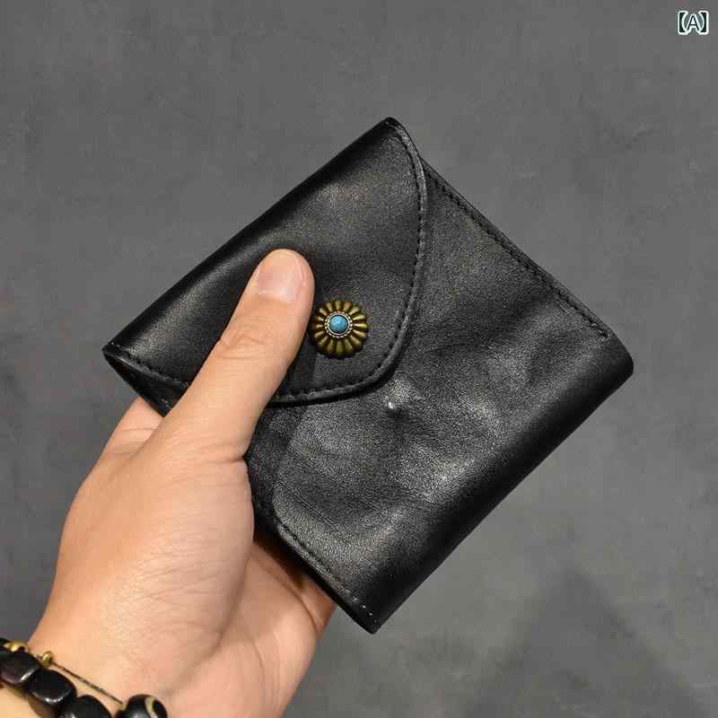 マネー　クリップ　財布 和風 植物 タンニン なめし革 レトロ 個性的な 財布 革 三つ 折り メンズ ショート大容量 レディース