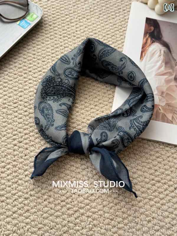 ターバン　帽子　スカーフ MIXMISS レトロ 丈夫 グレー 文様 重ね 着 和風 カシューナッツ 小さめ スク..