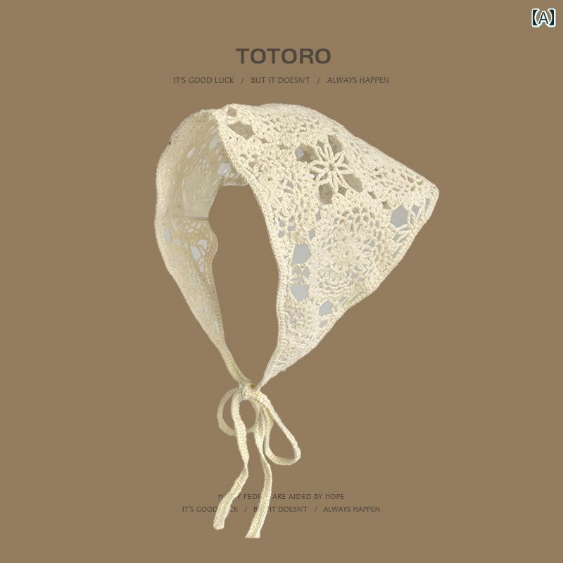 ターバン　帽子　スカーフ 和風 ソリッドカラー ニット フック パターン 三角形 スカーフ ヘッド バン..