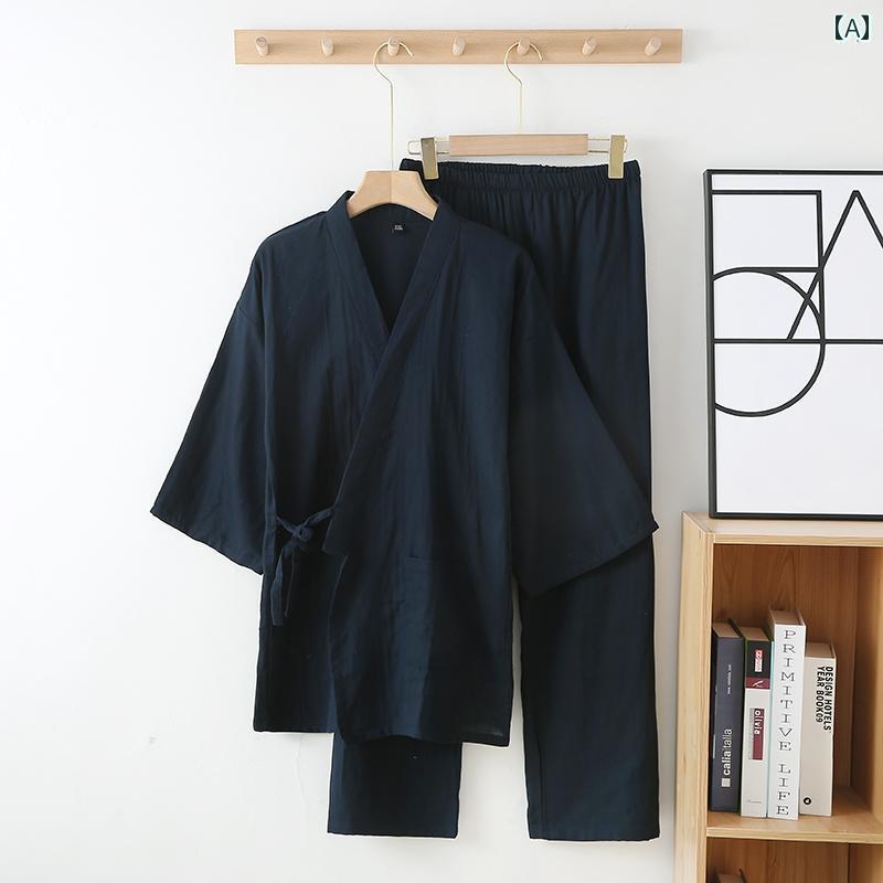 レディース シャツ カジュアル カップル 春夏 薄手の 和風 着物 パジャマ メンズ 九分 袖 ズボン カーディガン ホームウェア 和 ネクタイ 甚 平和 風