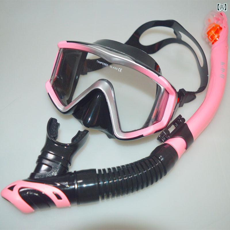 シュノーケリング ゴーグル スポーツ Kadihao シュノーケリング 装備 ダイビング ゴーグル セット 大人 子供用 大型 フレーム フル ディープダイビング ドライ 呼吸 チューブ 近視