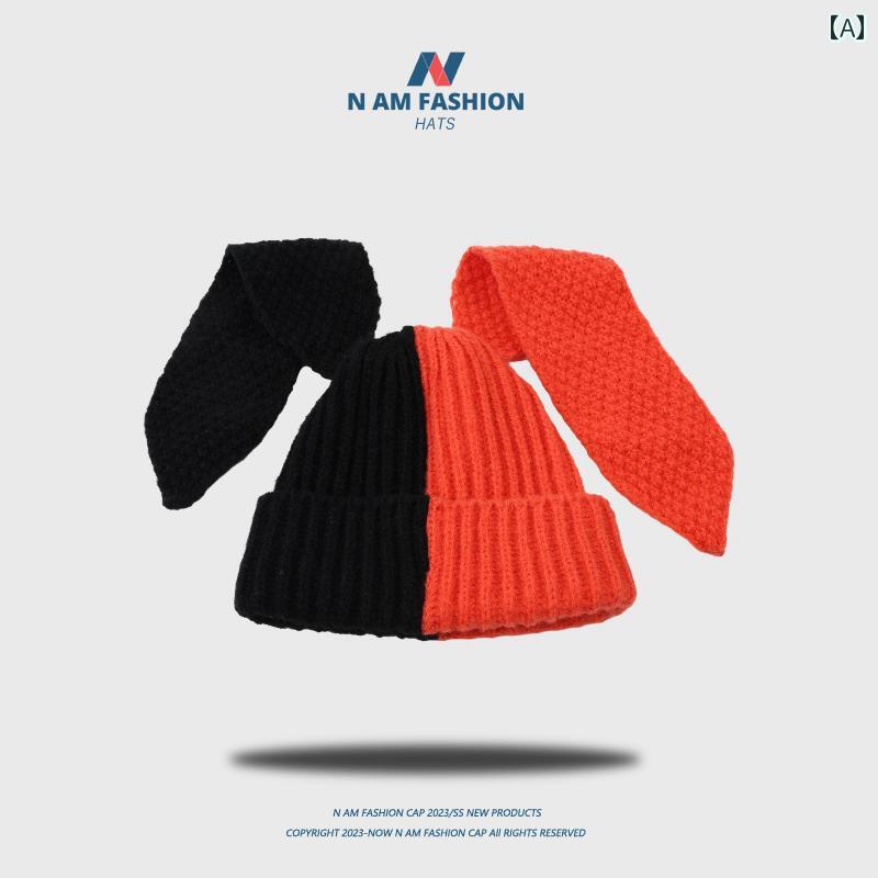 帽子　うさぎ耳　かわいい 和風の 甘くて かわいい ウサギの 配色 ロング 耳 編み 帽子 女性 秋冬 学生 暖かい 保護 ウール 防寒