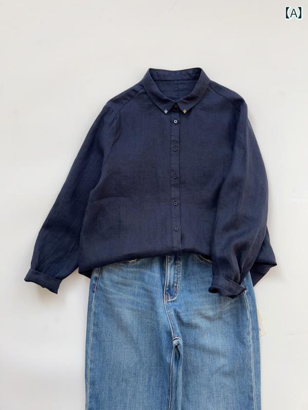 レディース　　Tシャツ　ゆったり リーク 和風 シングル 刺繍 スクエアネック リネンシャツ レディース..