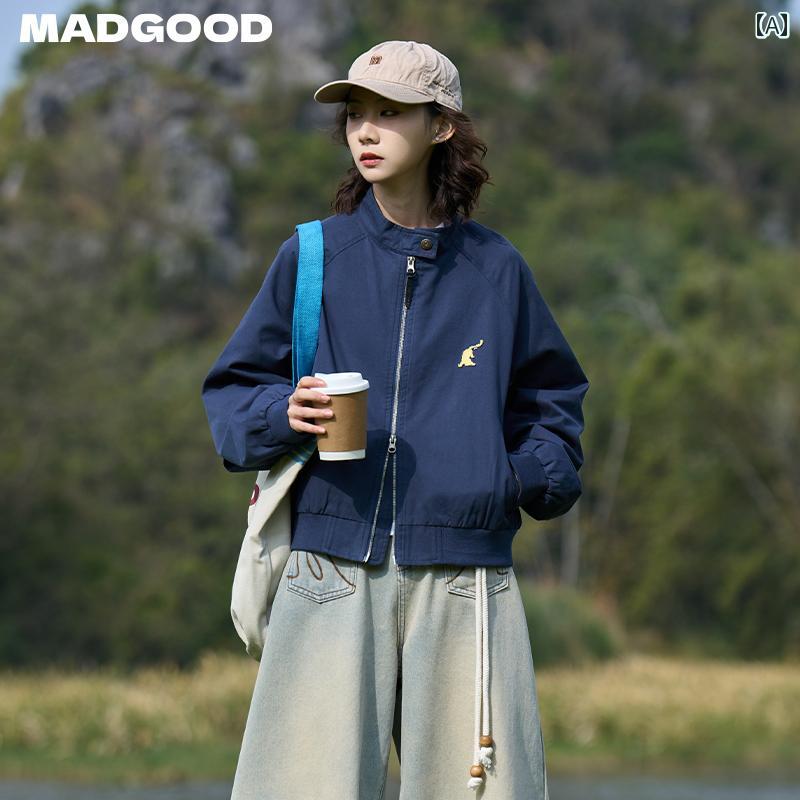 　ジャケット　パーカー　メンズ　シンプル Madgood 和風 春 ゆったり 万能 歯 ブラシ 刺繍 明るい 色 ..