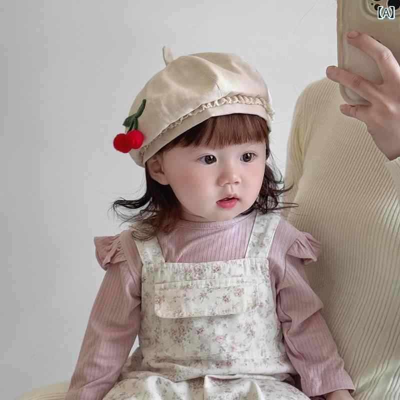 ベビー 帽子 春秋 子供用 ベレー 帽 春秋 女の子 プリンセス 帽子 おしゃれ レース チェリー 外出 ベビ..