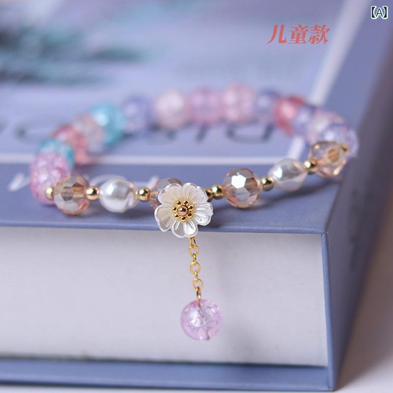 ブレスレット 女の子 子供用 ブレスレット 女の子 紫 水晶 ホワイトフラワー ビーズ アクセサリー 女子..