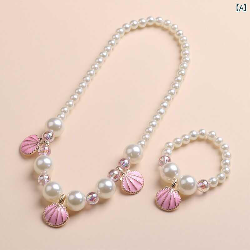 ブレスレット 女の子 韓国 子供用 プリンセス リボン 耳 クリップ シェル フェイク パールネックレス ..